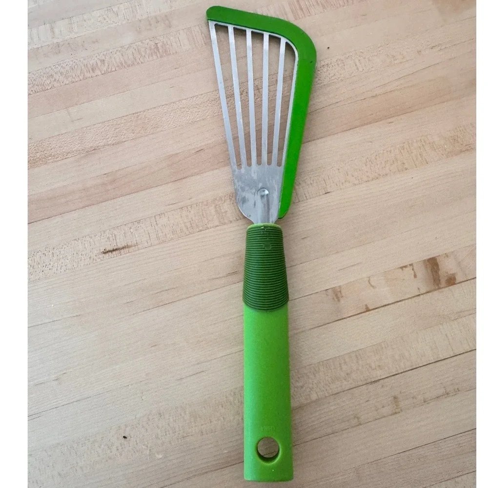 Kuhn‎ Rikon Green Slotted Turner Spatula Stainless Steel Handle Kitchen Gadget
